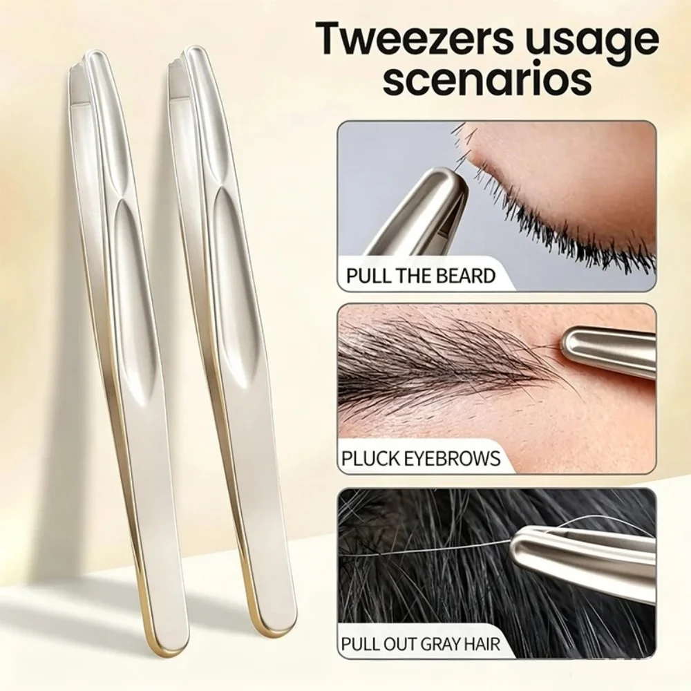 Stainless Steel Round-nosed Eyebrow Clips for Precision Beard and Mustache Trimming Gentle on Light Beige Round Head Tweezers