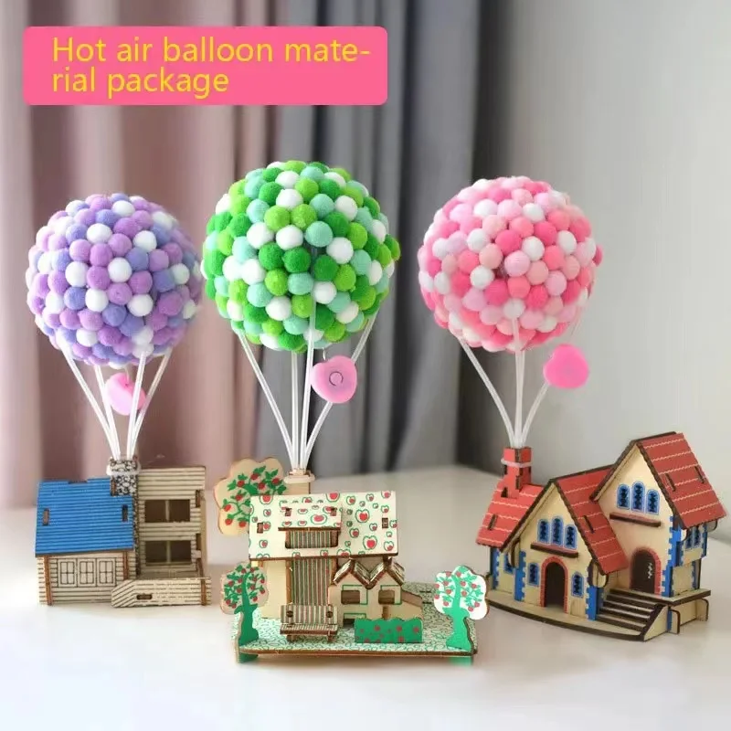 

Children's handmade diy luminous hot air balloon wooden creative three-dimensional puzzle micro landscape educational toys