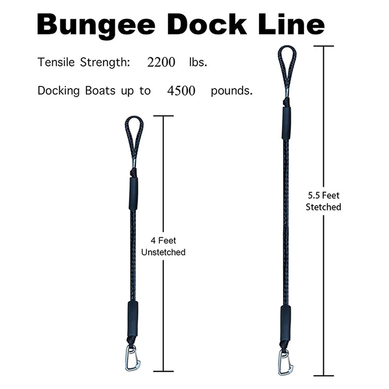 Dock Rope 4FT Marine Mooring Line Bungee Adjustable Elastic Lashing Rope Boat Accessories For Power Watercraft Kayak Jet Ski