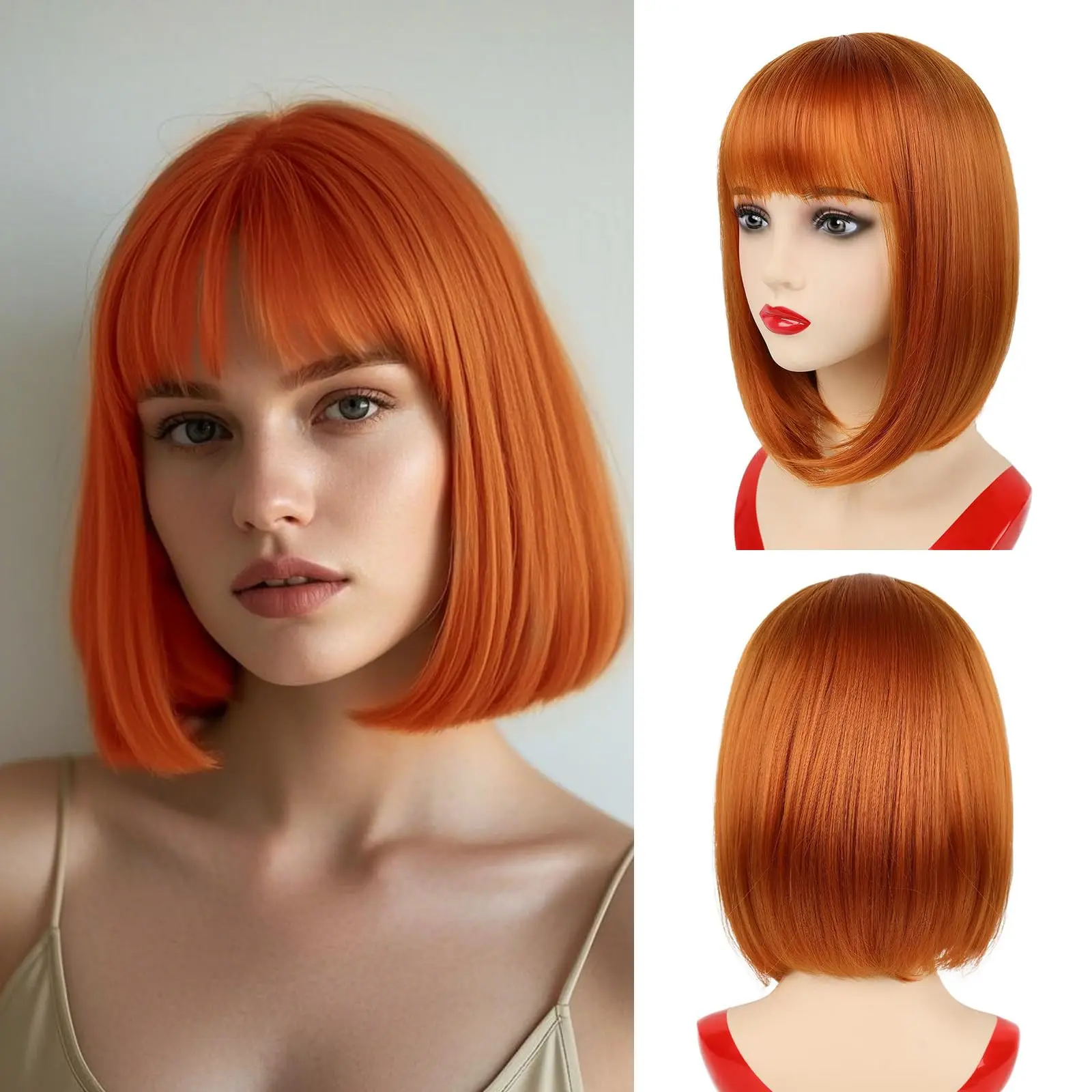Modische rosa Bob-Frisur aus Kunsthaar für Partys, Halloween-Cosplay-Perücke, tägliches Hochtemperatur-Haaraccessoire-Set. – Detail 10