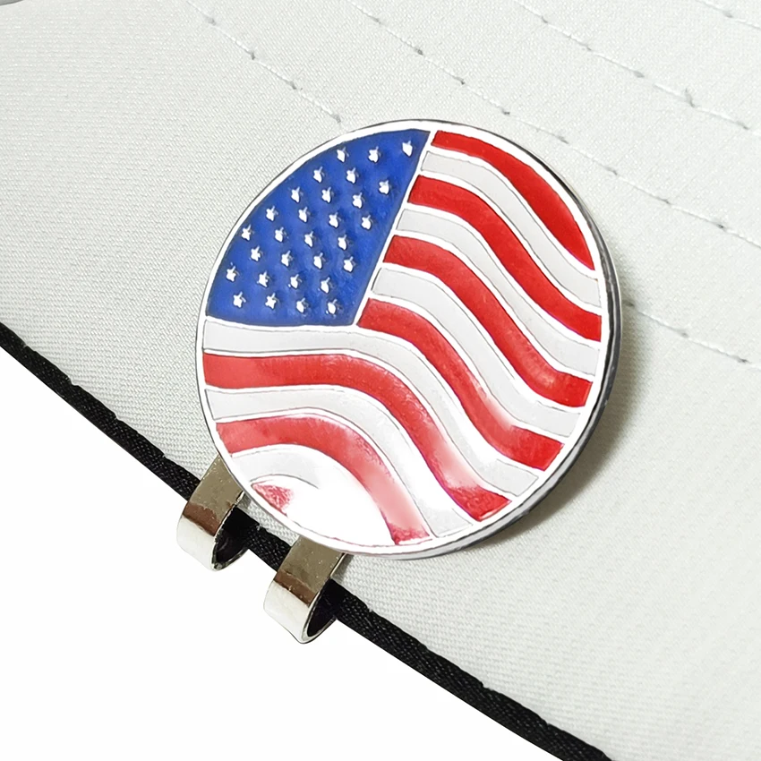 Golf Ball Marker with Magnetic Hat Clip Golf Accessories Removable Attaches Easily to Golf Cap Gift for Golfers American Flag