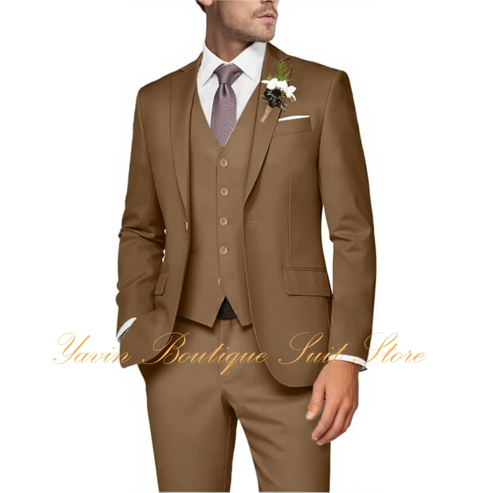 

Формальный мужской костюм из трех предметов Slim Fit, комплект с 2 пуговицами, однотонный пиджак, жилет, брюки, деловые мужские костюмы, смокинг для свадебной вечеринки