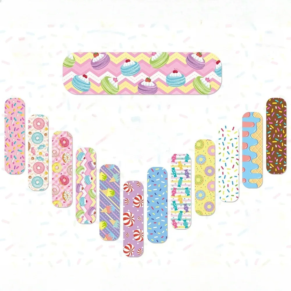 60pcs/set Cartoon Doughnut Ice Cream Prints Band Aid Kawaii Plasters Wound Dressing Patch First Aid Strips Adhesive Bandages