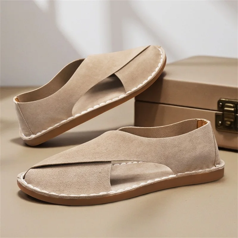 Outdoor Men's Sandals Non-slip Men's Casual Genuine Leather Beach Sandals Plus Size Summer Men Breathable Wading Shoes