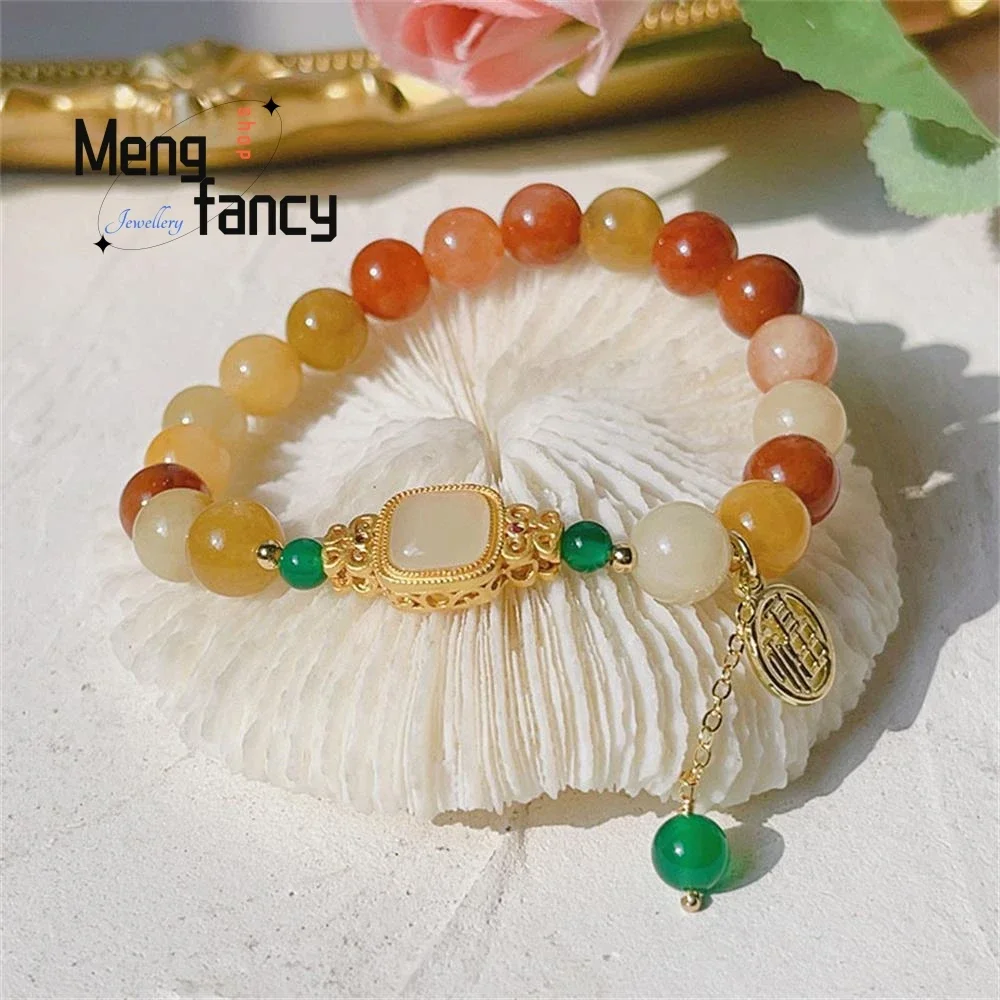 

Natural Golden Silk Jade Bracelet Female New Blessing Pendant Agate Beaded Luxury Exquisite Popular Fashion Jewelry Holiday Gift