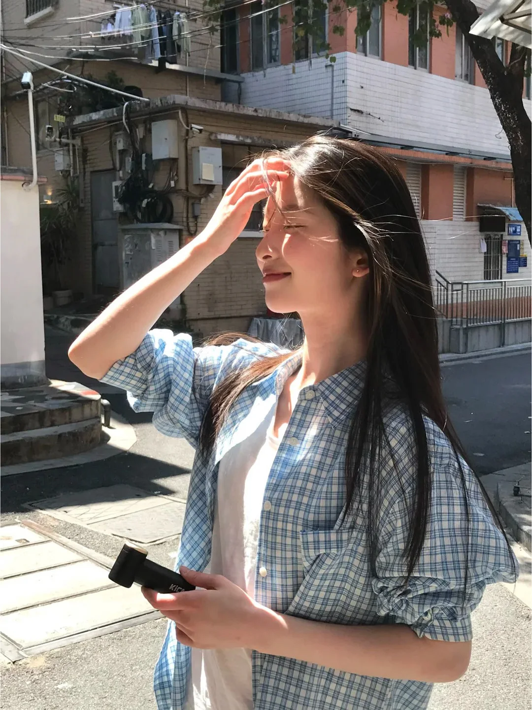 

Loose Fit American High Street Blue Plaid Long Sleeve Shirt Women Summer Casual Shirt Thin Multi Layer Wear Loose Feeling