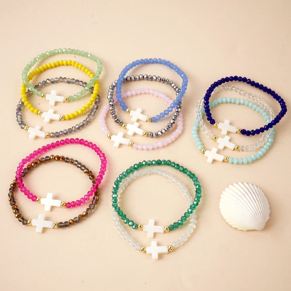 Go2boho Crystal Beaded Bracelets Healing Luck Shell Cross Boho Elastic Stretch Handmade Jewelry For Women Men Fashion Gifts image 4