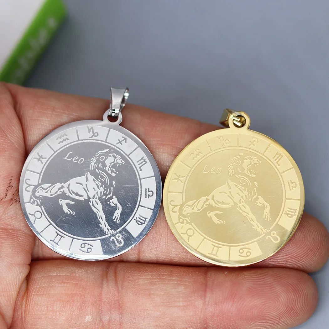 

2Pcs/lot Leo Round Punk Necklaces Jewelry Making Zodiac 12 Constellation Stainless Steel Charms Pendant Keychain diy Handmade