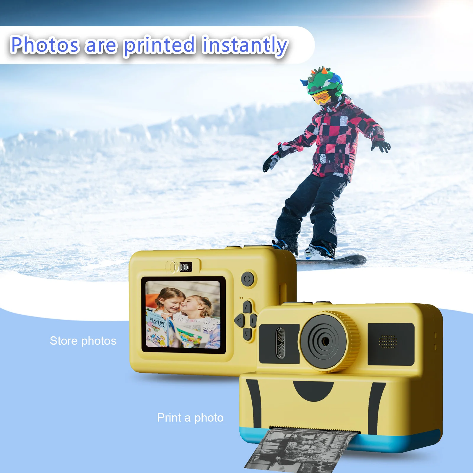 Caméra à impression instantanée pour enfants Convient aux filles et aux garçons âgés de 4 ans et plus, avec une caméra à double objectif avec une mémoire de 32 Go