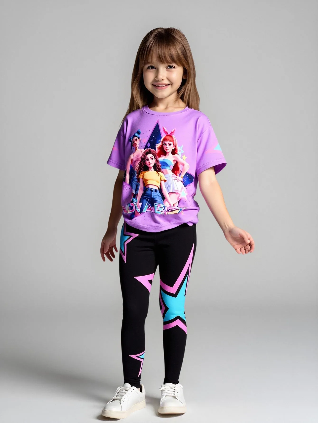 Frühling/Sommer K-Pop Cartoon Anime 3D-Druck Mädchen Mode Zweiteiler Set Rundhals T-Shirt Slim Fit Hose – Detail 2