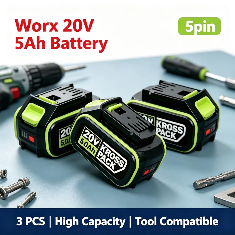WORX 20V Rechargeable 5pin Lithium Battery 5000mAh Replacement for WA3016 WA3023 WA3027 WU279 WU294 WU808 Power Tools