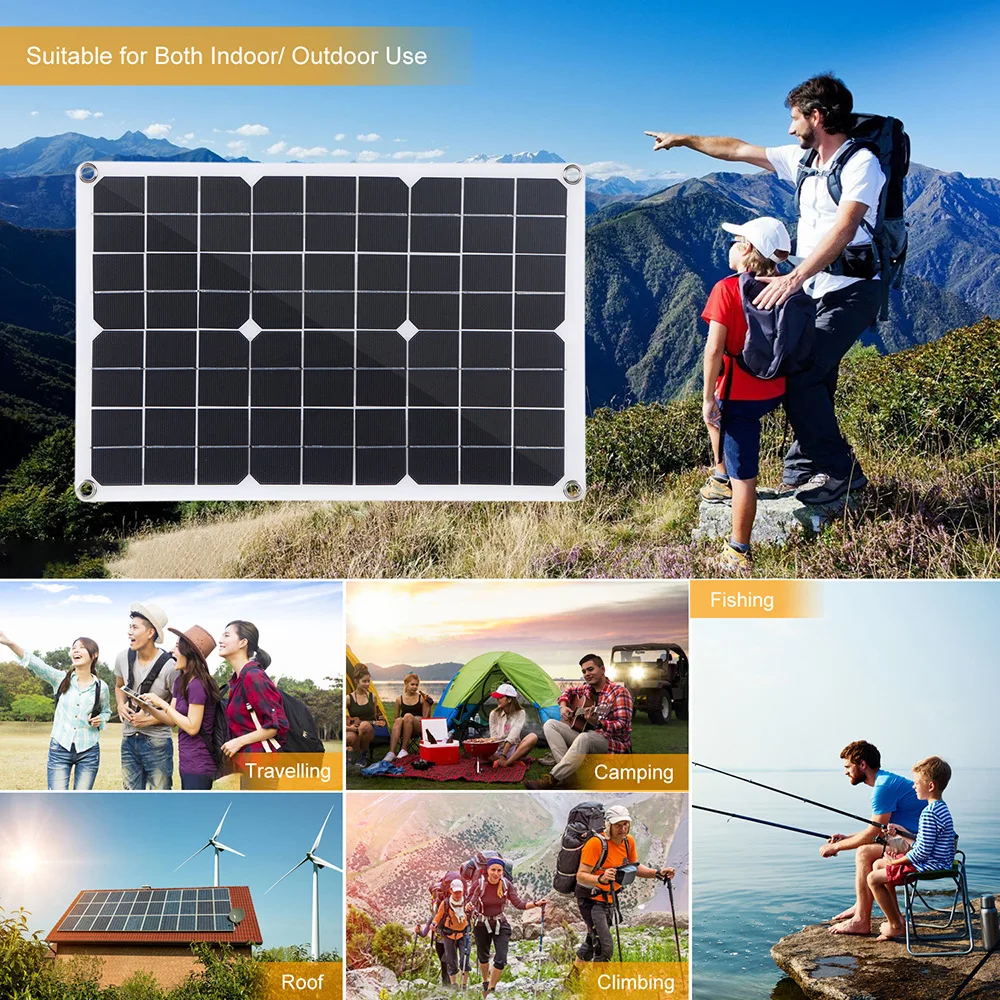 Kit de panneau solaire pour la maison, contrôleur d\'invitation, charge sûre, 2 ports USB, chargeur d\'énergie solaire, camping, téléphone, voiture,