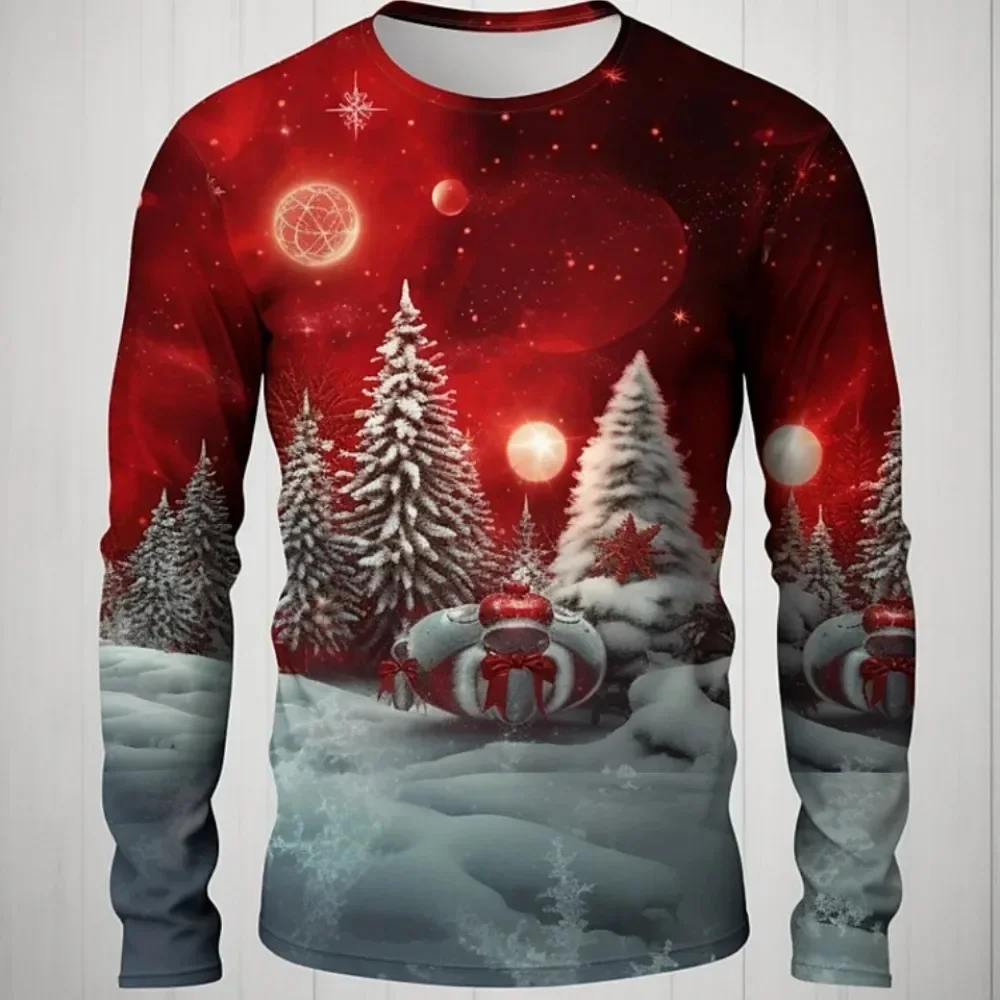 الرجال عيد الميلاد سلسلة تي شيرت ثلاثية الأبعاد مضحك Harajuku مطبوعة موضة جديدة طويلة الأكمام الجولة الرقبة الهيب هوب الملابس للرجال بلايز عادية #5