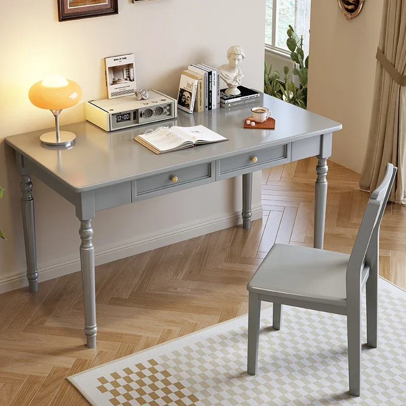 Scrivania nera interamente in legno massello Camera da letto americana per studio domestico Tavolo da scrittura per scrivania per computer retrò francese europeo per piccoli appartamenti