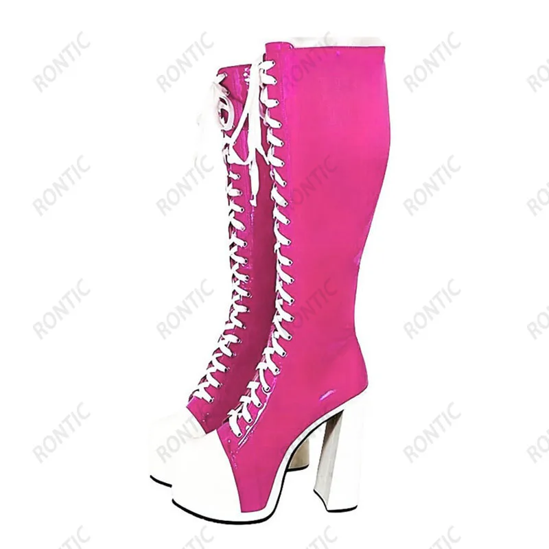 Rontic Winter Knee High Boots Block Heel 3