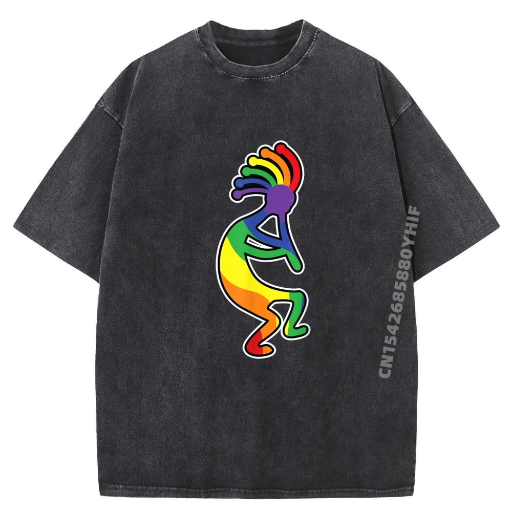 

Kokopelli Colorful Fun Flute And Rainbow Legend Mens Designer T Shirt Band Tshirts Colorful Washed Shirt For Male