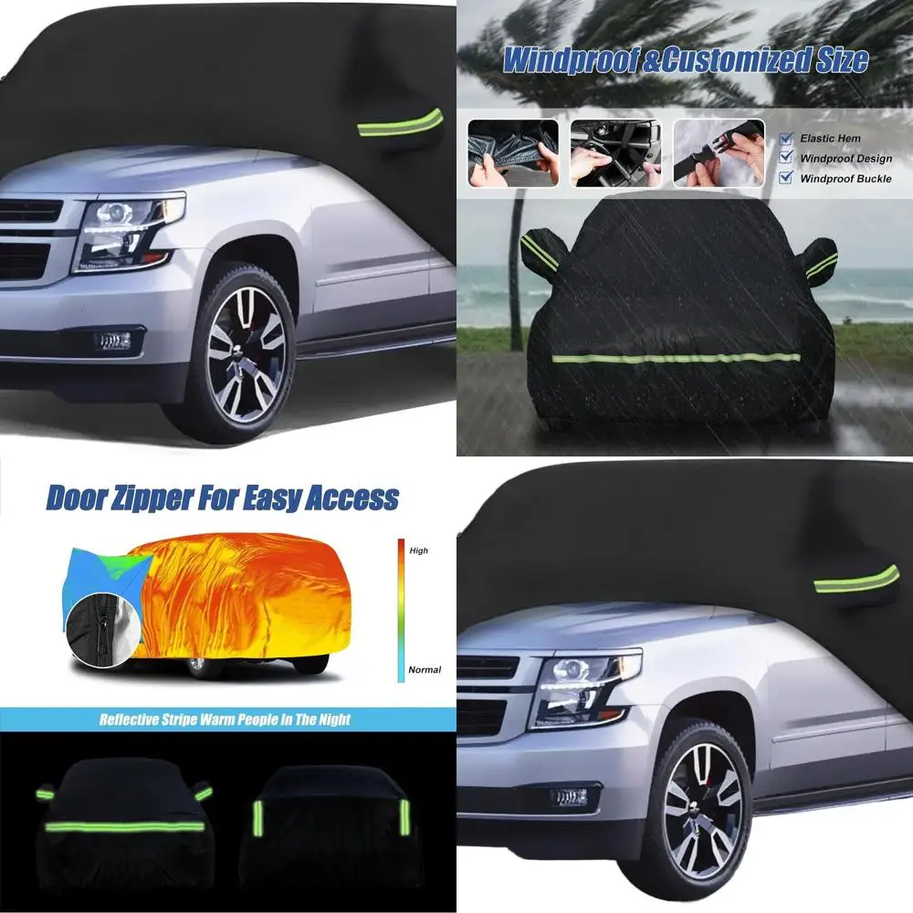 

Изготовленный на заказ сверхмощный водонепроницаемый чехол для Chevy Suburban 2007-2023 годов, GMC Yukon XL, Cadillac Escalade ESV — черный, всепогодный Pr 210T