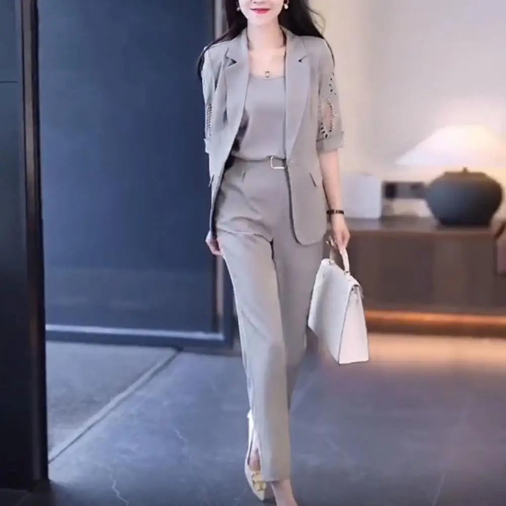 Women's 2023 Spring Autumn New Fashion Suit Three Piece Korean Elegant Casual Blazers Jacket Vest Pants Matching Set