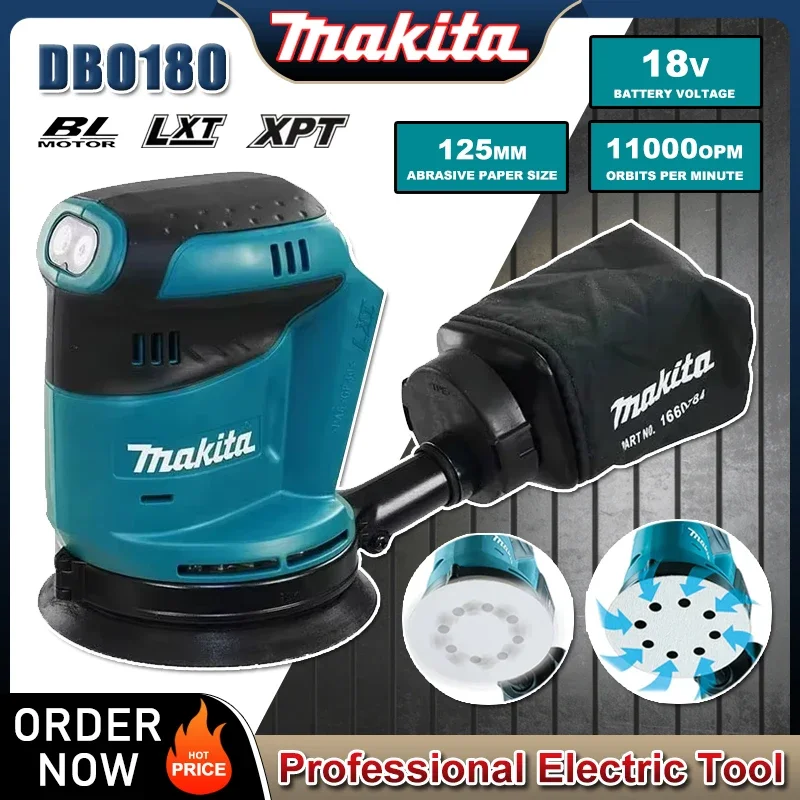 Makita DBO180Z 18V Brushless Cordless Rechargeable Disc Random Orbital Sander Woodworking Sanding Putty Polishing Bare Tool