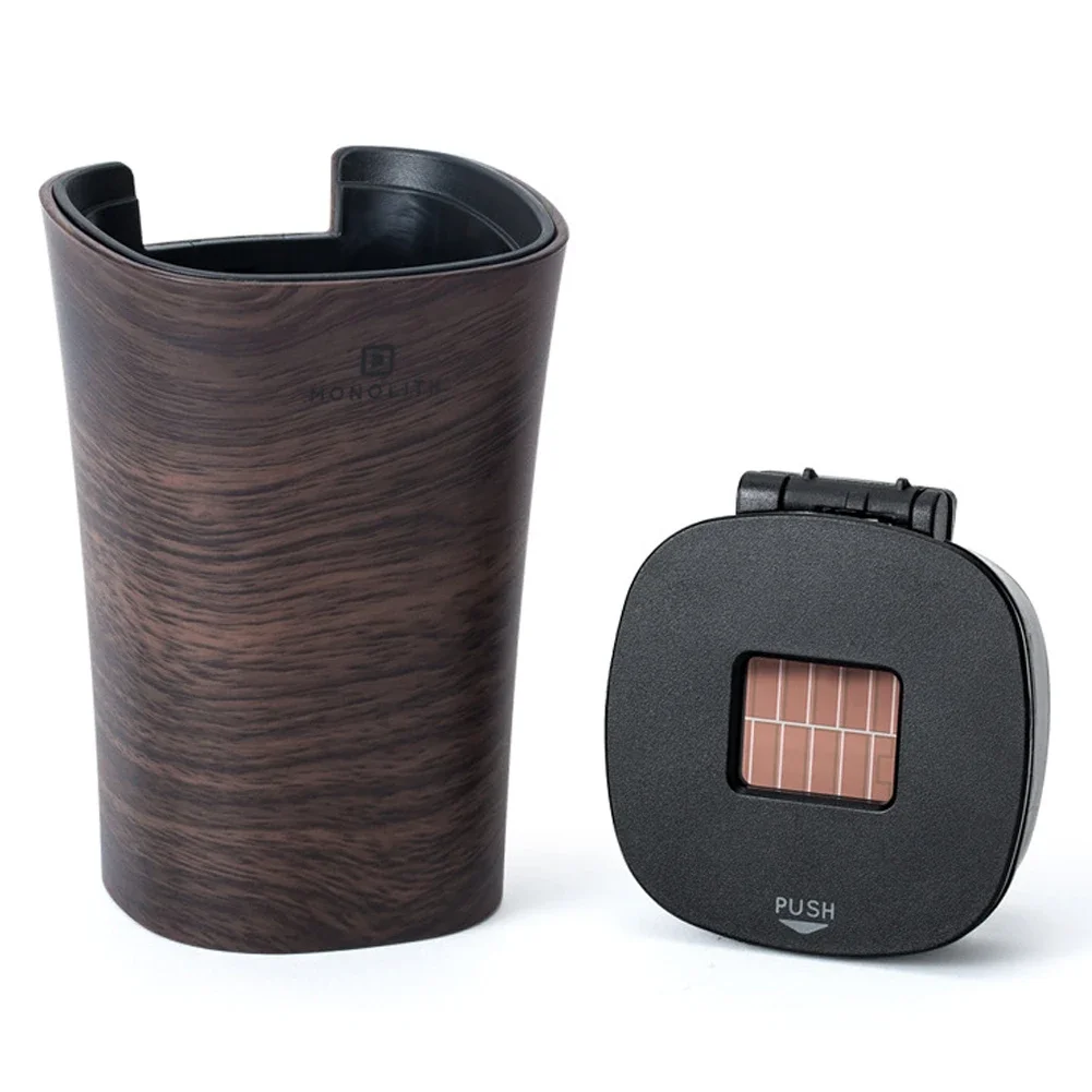 High Classic Wooden Grain Pattern Men Car Ashtray with Solar LED Light One Push Open Simple Ashtray for Car Home Office Use