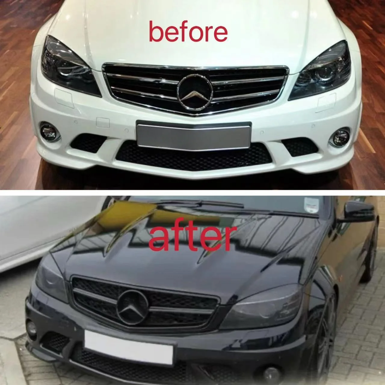 

Glossy Black Radiator Grilles For 2009-2011 Mercedes Benz W204 C63 Racing Grilles Bumpers Body Kit Hood Gloss Black