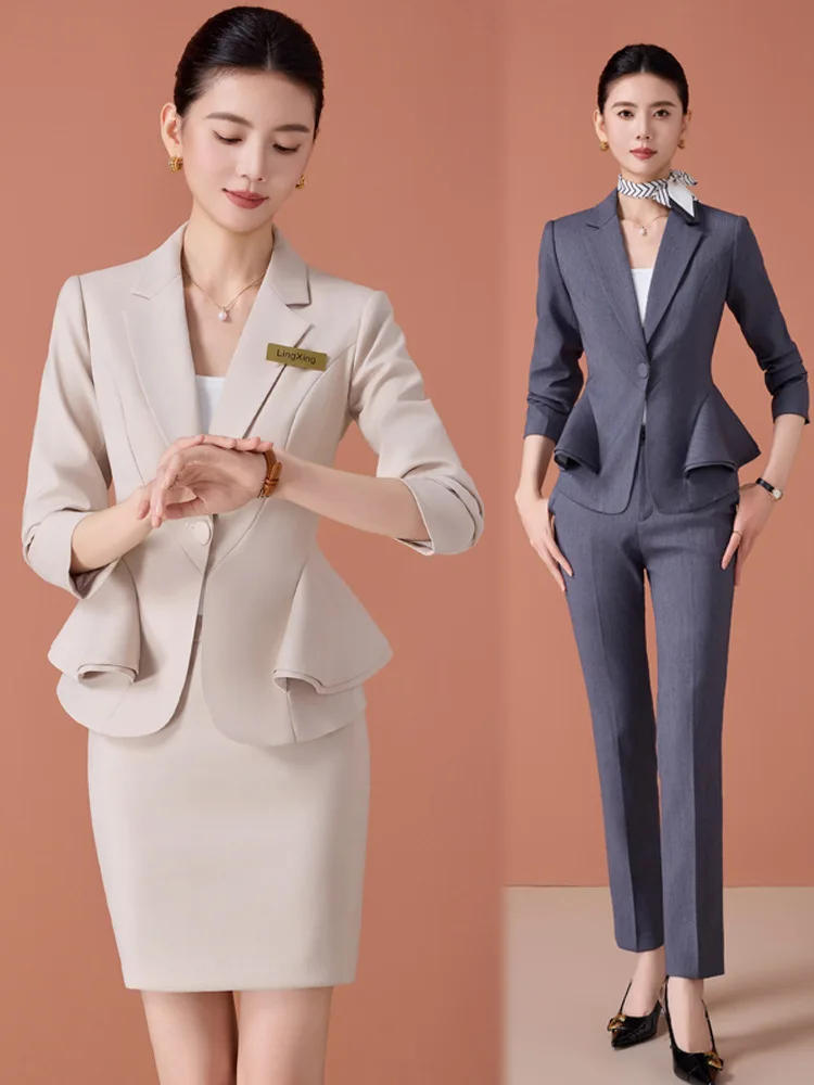 Professional women's formal suits for autumn and winter, hotel manager workwear, jewelry store front desk and bank work uniforms