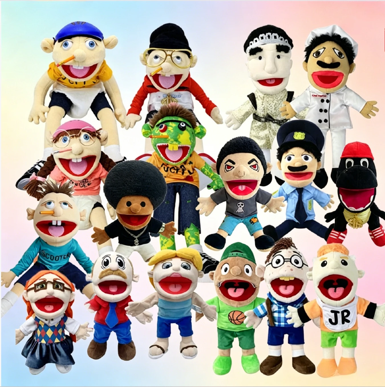 Stuffed Figurine with Movable Mouth for Play House Kids Boy Jeffy Hand Puppet Coby Junior Joseph Plush Doll Toy  Birthday Gifts