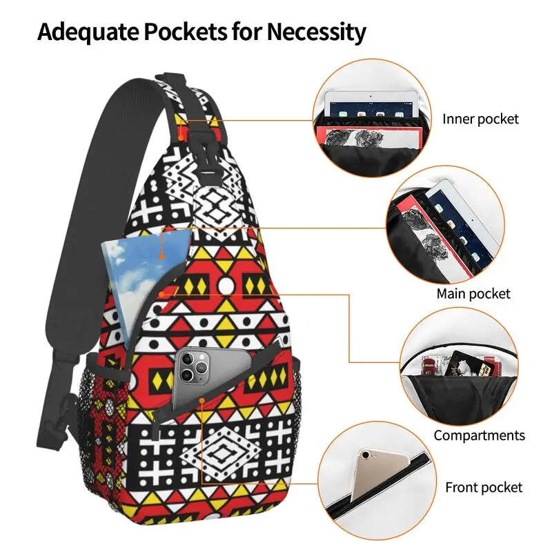 Kizomba-bandolera con estampado de Samakaka Ankara, bolso de hombro con arte geométrico Tribal africano, mochila cruzada en el pecho, mochila de viaje