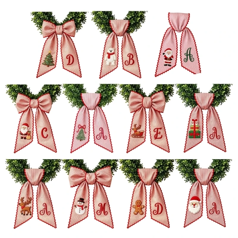 Weihnachtskranz-Schärpenband, langer Schwanz aus Polyesterstoff mit rot-weißen Nadelstreifen für Türen, Bäume und Geschenke, 3 x – Detail 1