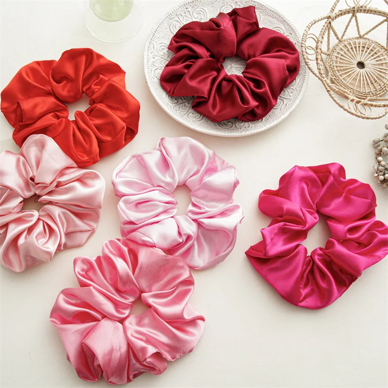18cm 대형 새틴 Scrunchies 솔리드 ​​컬러 탄성 헤어 밴드 여자 여자 포니 테일 홀더 액세서리 세련된 헤어 로프 넥타이