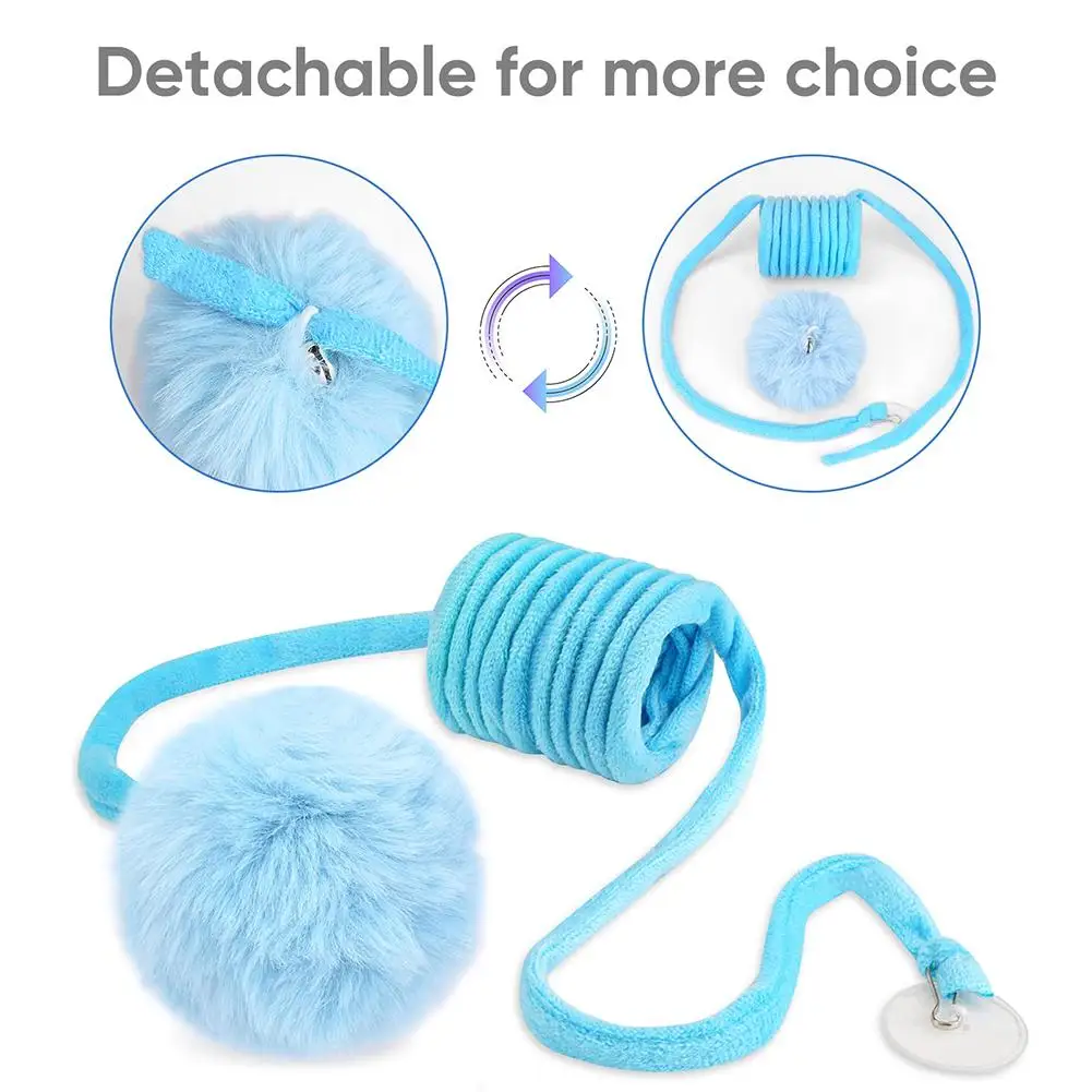 Pet Cat Plush Toy With Suction Cup Adjustable Stretchable Hanging Spring With Bell Interactive Toy For Indoor Cats Accessories