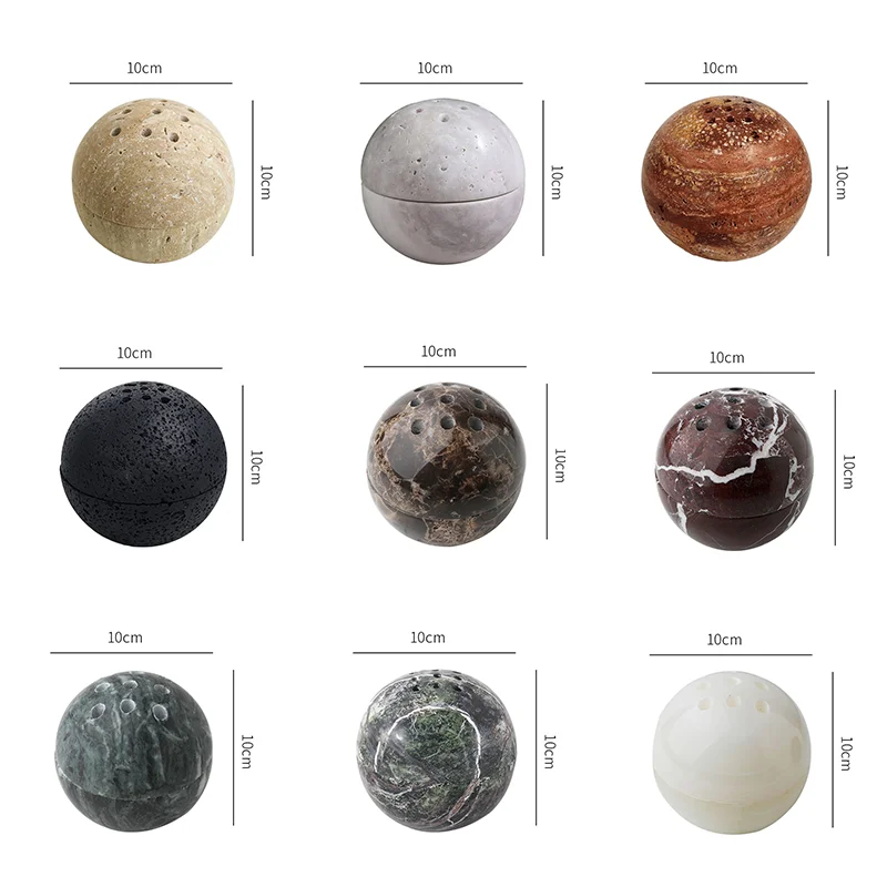 Marble Incense Holder Natural Stone Mubkhar Handmade Sphere Incense Burner for Meditation
