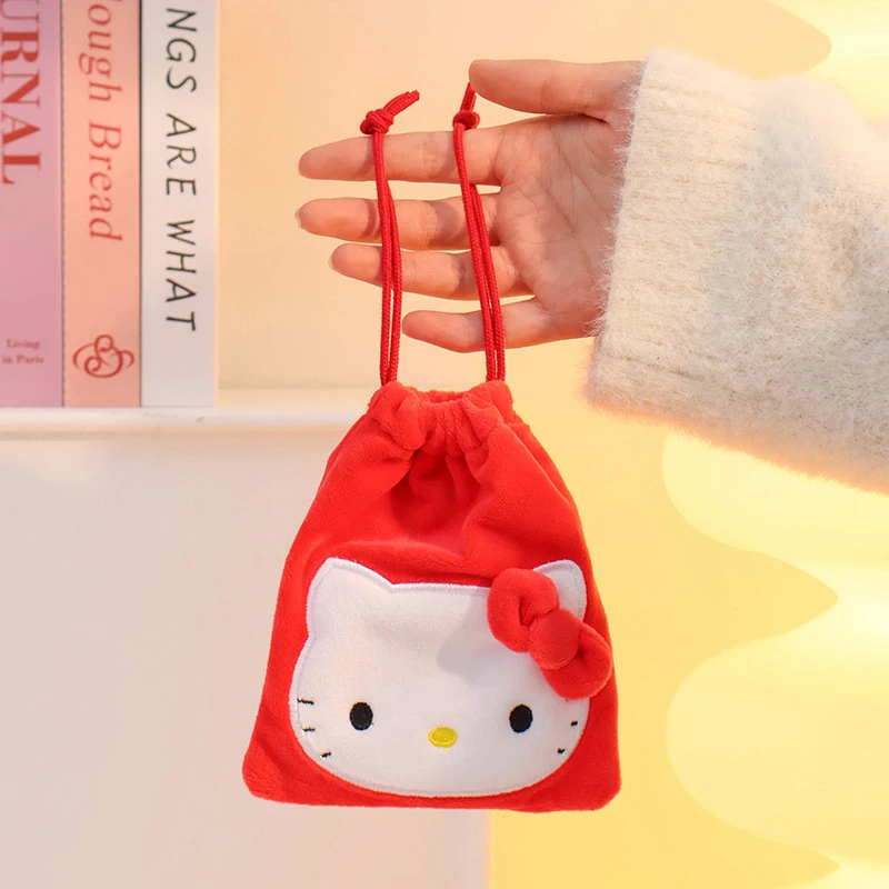 Sanurgente-Sac de rangement en peluche de dessin animé mignon pour garçons et filles, porte-monnaie My Melody, poche Wstring de proximité, Hello Kitty Kuromi, cadeaux de vacances