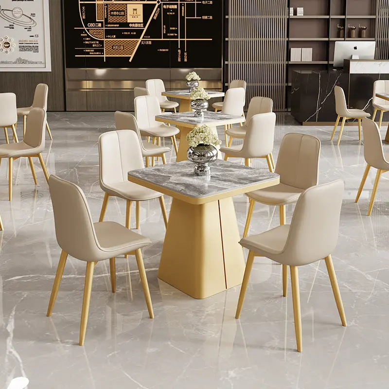 Small Rock Slab Negotiation Table and Chair Combination, Square Light Luxury High-end Business Lounge Exhibition Hall Table