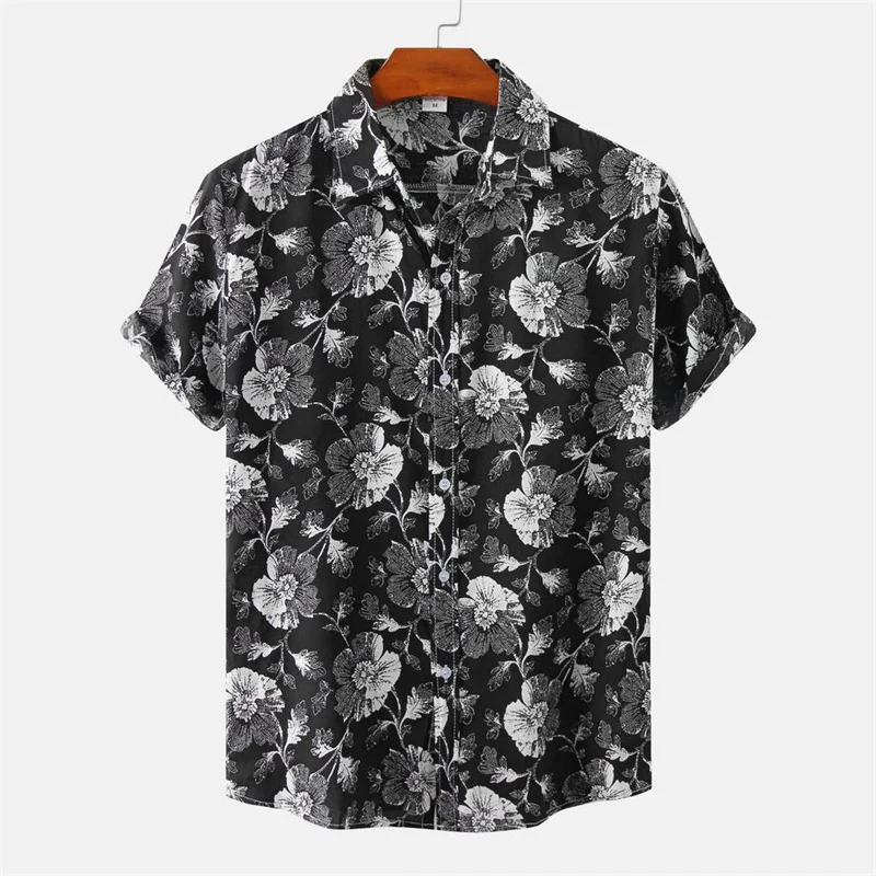 Summer Hawaiian Beach Shirt For Men 3d Printed Flower Leaves Shirts Lapel Collar Short Sleeves Button Blouse Top Male Clothes