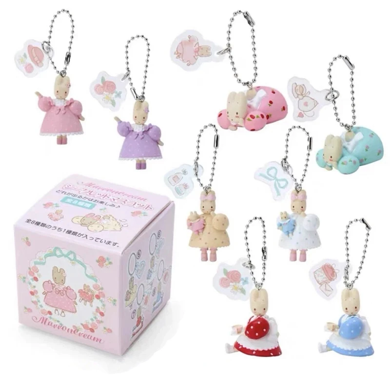 Marron Cream Bunny Keychains 8 Pieces Set Mascot Charms Cute Ball Chain Keyring Girls Toys Gift