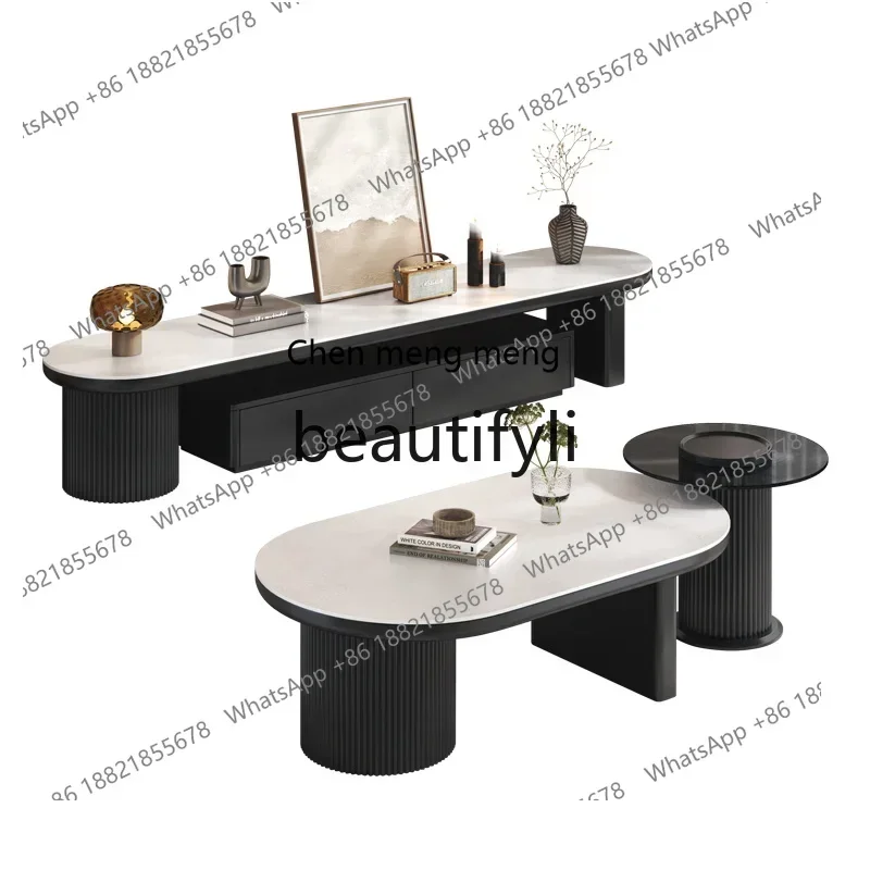 

N178 G Light luxury relief rock slab TV cabinet coffee table combination high value household