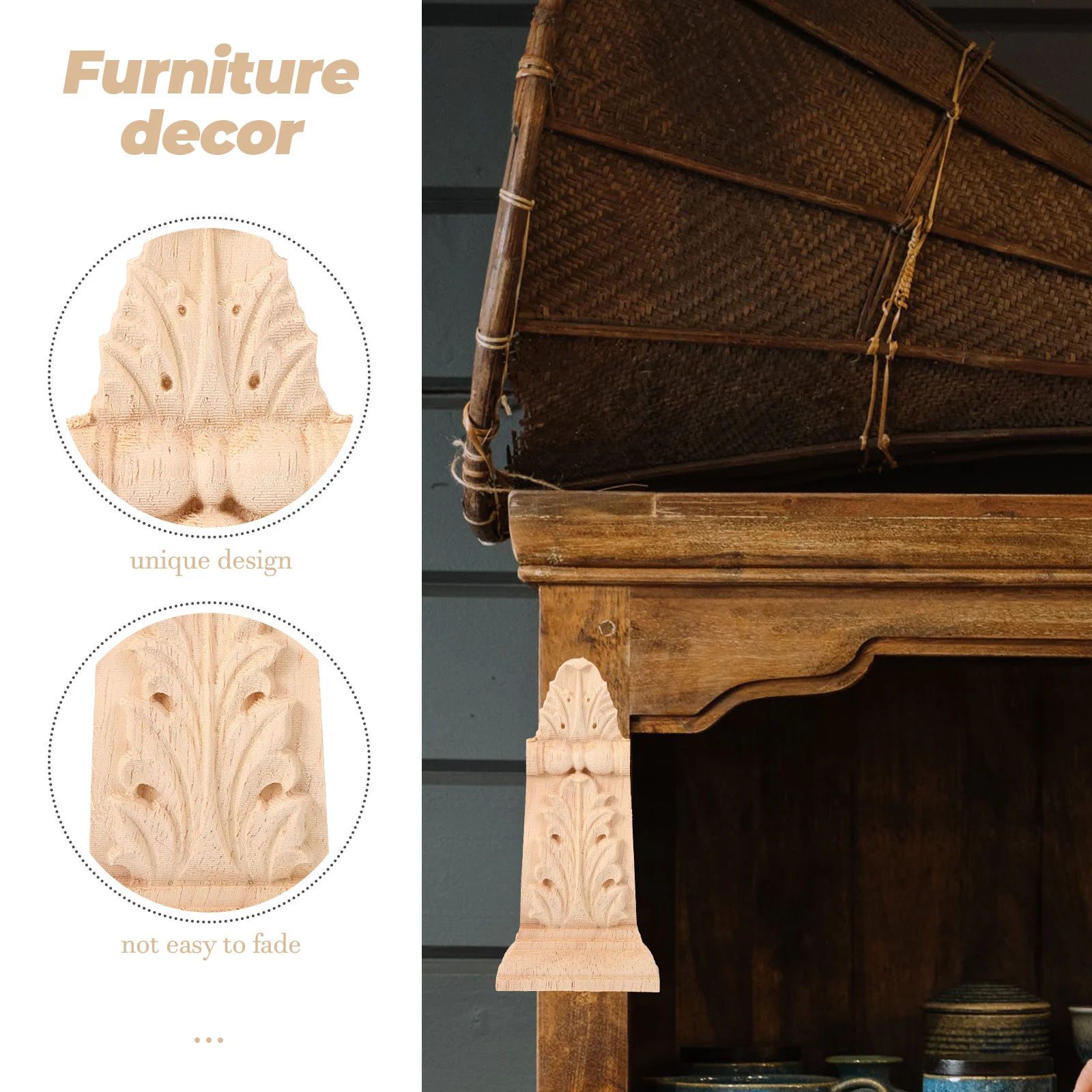 

2Pcs European Style Wood Carved Applique Furniture Decoration Door Bed Cabinet Vintage Wood Accent Wooden Carved Decor