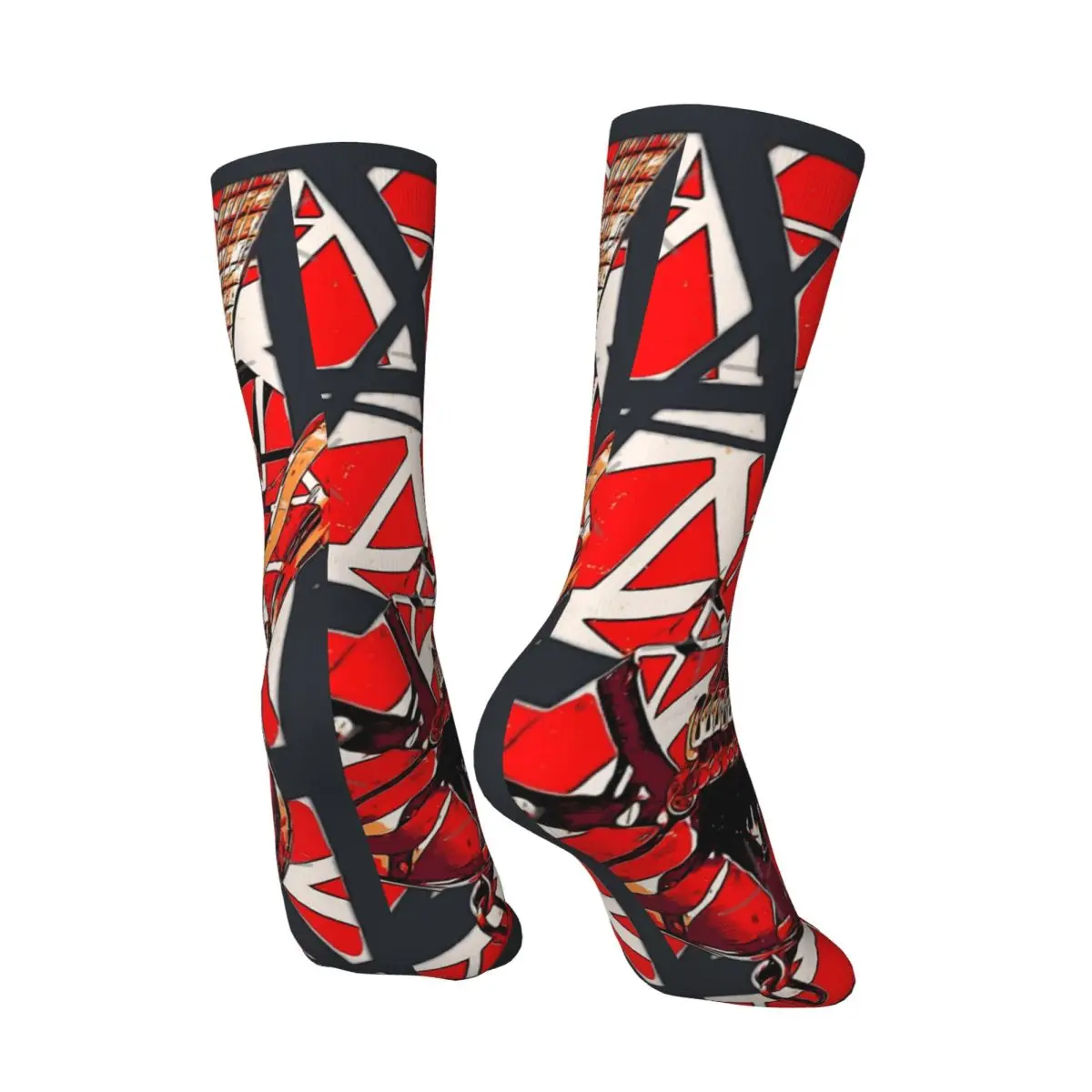 Happy Eddie Halen EVH Guitar Men's Socks Retro Harajuku V-van halenn Hip Hop Novelty Casual Crew Sock Printed official-website