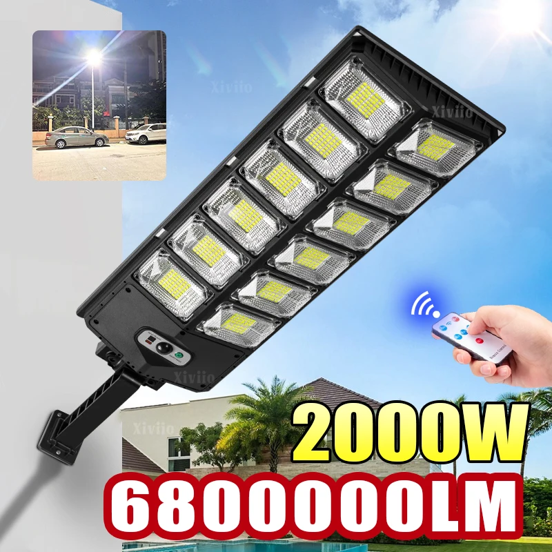2000W/600W/100W Outdoor Solar Lamps LED Street Light with Sensor Remote Control Sunlight Spotlights Waterproof Wall Garden Light