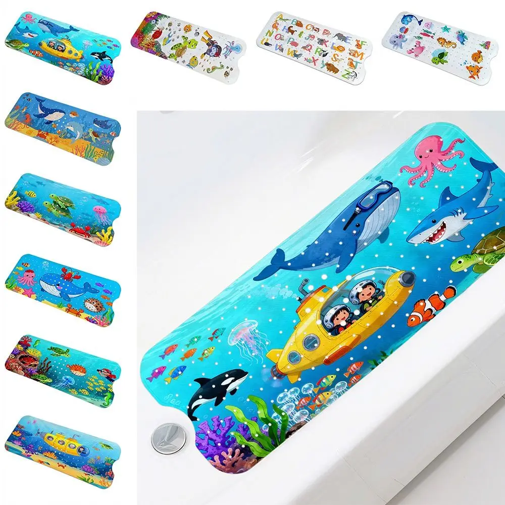 Cartoon Pattern Bathtub Mats 100cm*40cm Anti Slip Suction Cup Bath Shower Mats PVC Sea Animal Non-Slip Bath Mat Bathtub Use
