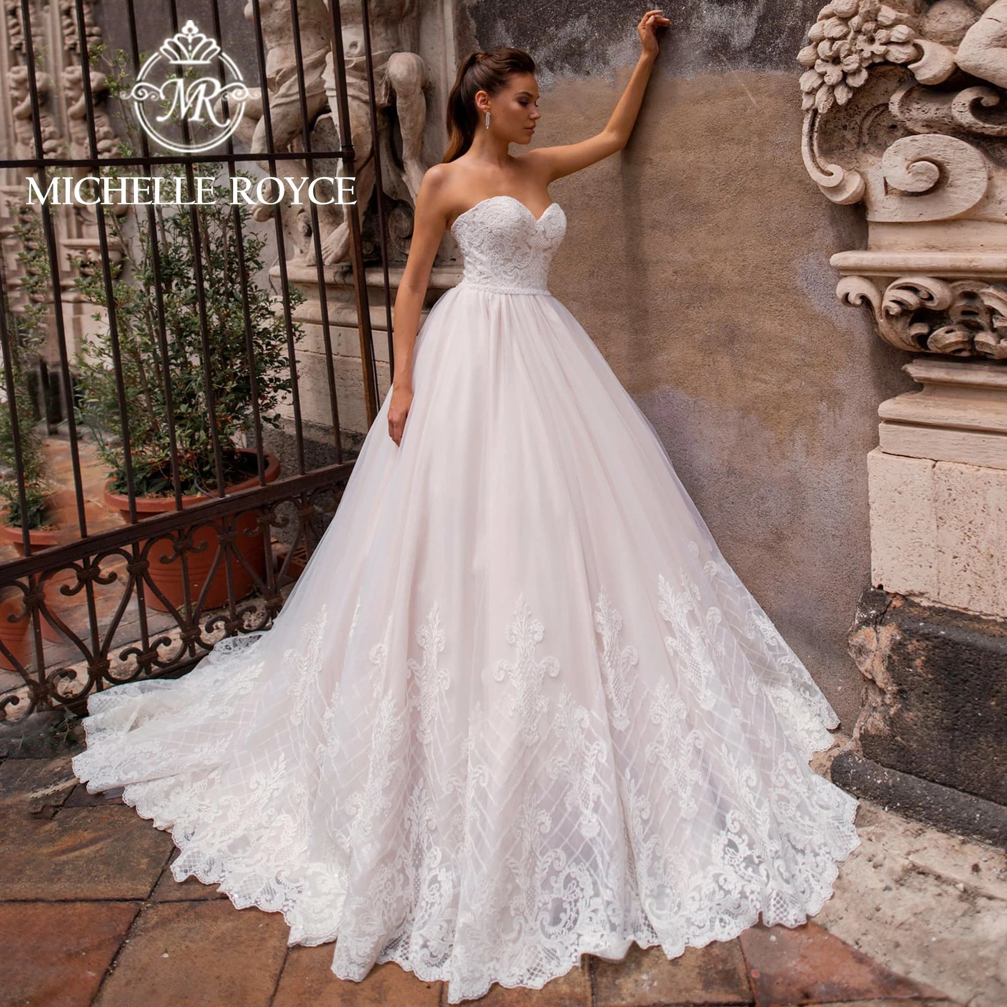 Michelle Royce Ball Gown Wedding Dresses For Woman With Jacket 2024 Sweetheart Appliques Wedding Gown Vestidos Novias De Saten