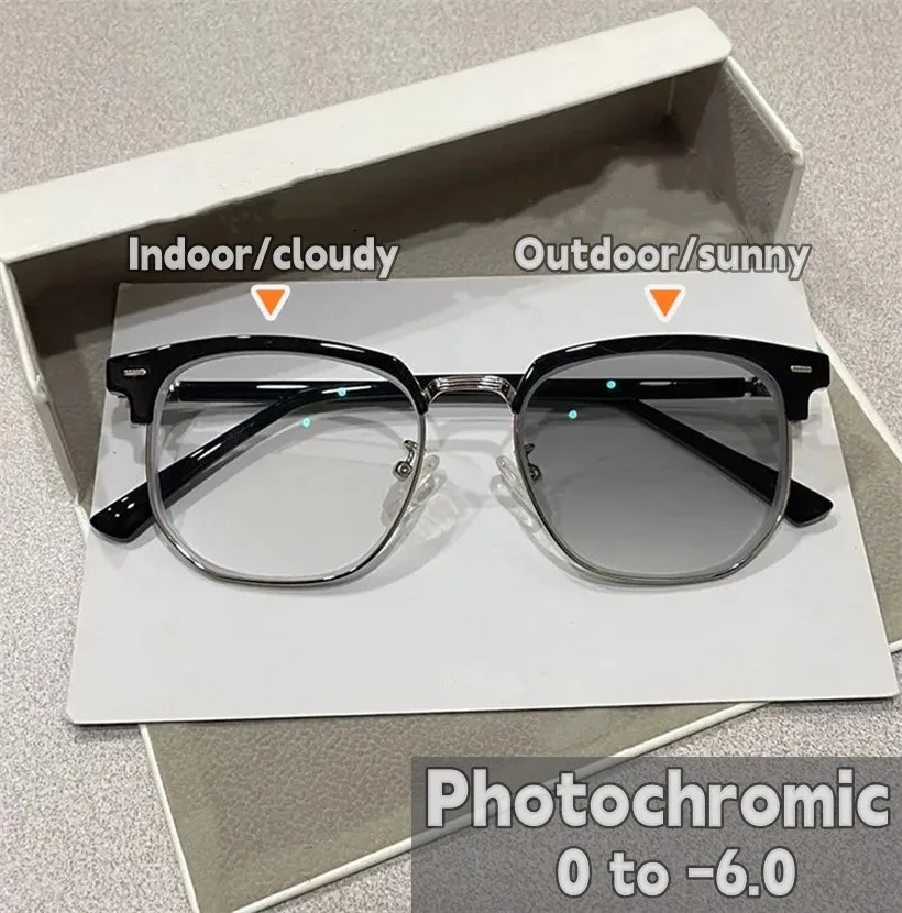 

New Style Photochromic Myopia Glasses Luxury Finished Prescription Eyewear Women Fashion Near Sight Eyeglasses Diopter 0 To -6.0