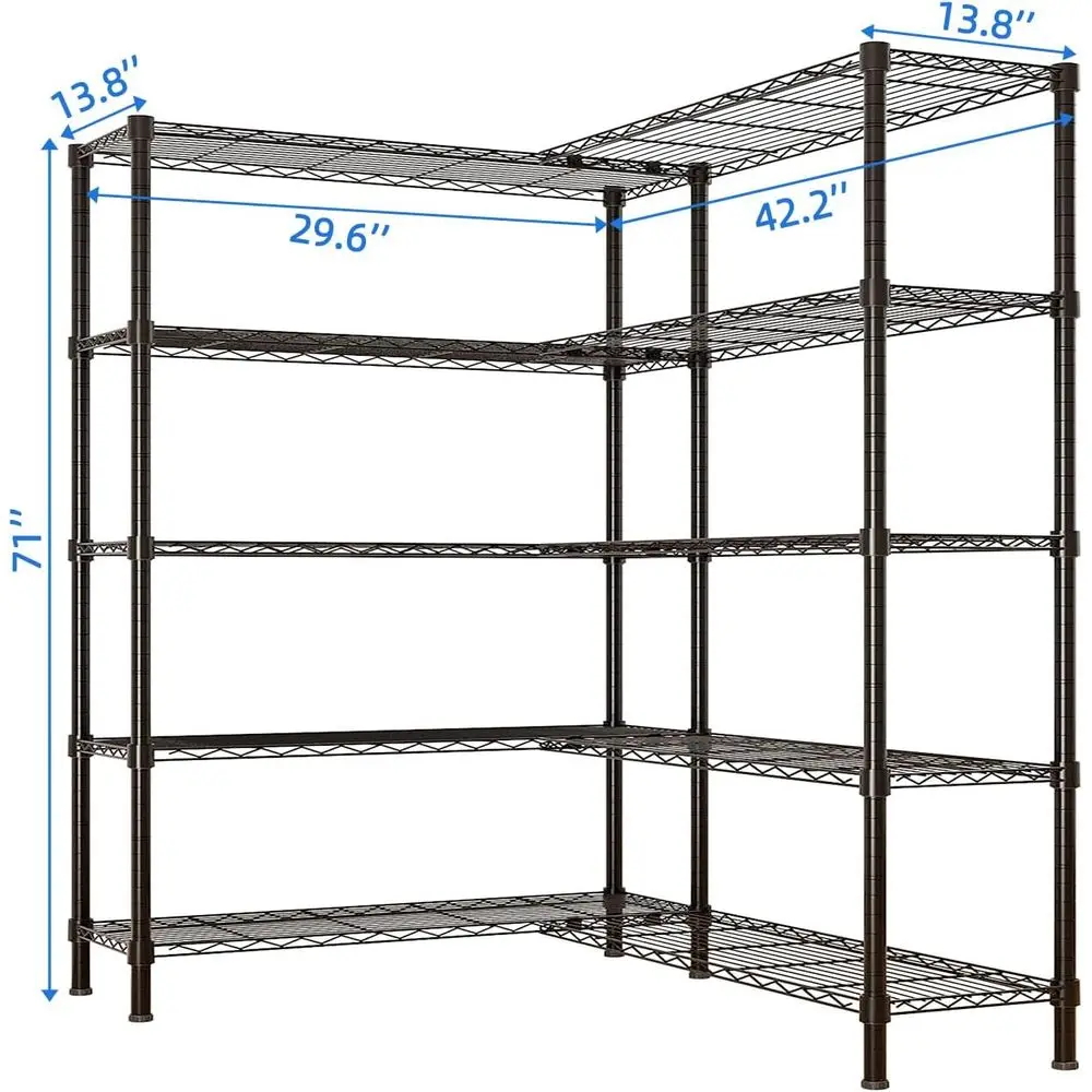 Scaffali Metallici Resistenti da 147 cm, 5 Ripiani Regolabili per Dispensa, Cucina e Garage - Nero