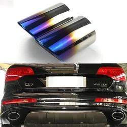 2Pcs Stainless Steel Car Exhaust Tips Straight Tail Pipe Cover For Audi Q7 2007-2011 Throat AUTO Accessories