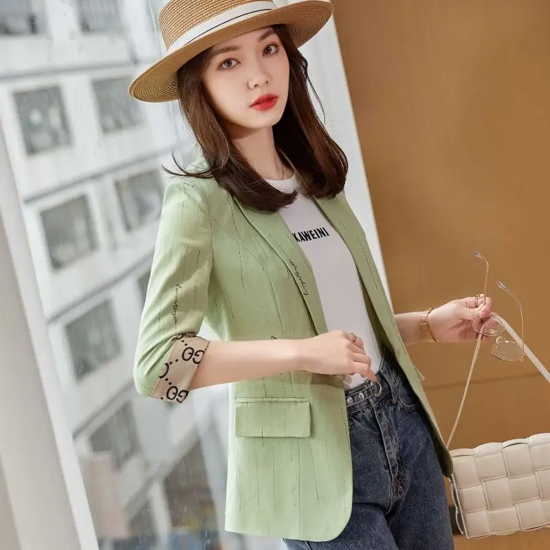 2-A101  Small suit jacket for women 2022 new summer thin Korean style casual versfit three-quarter sleeves net celebrity suit