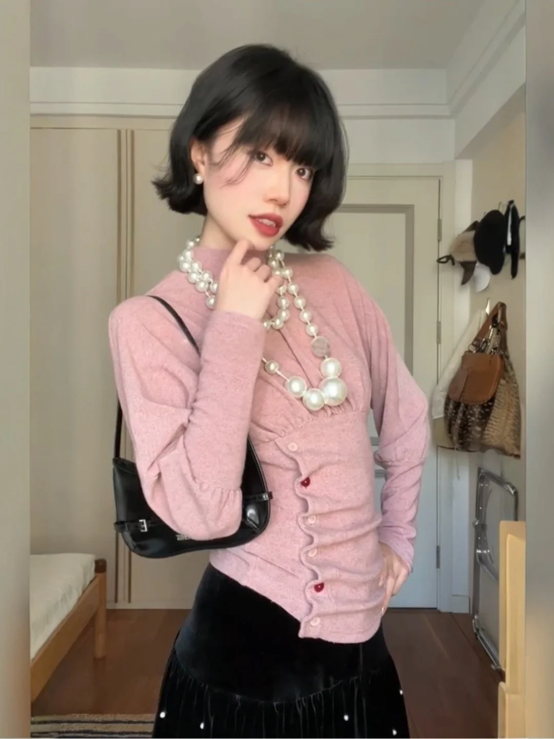 

Розовый вязаный свитер с длинными рукавами для женщин, приталенный, с завышенной талией, базовая модель, весенняя мода, корейский стиль, топ