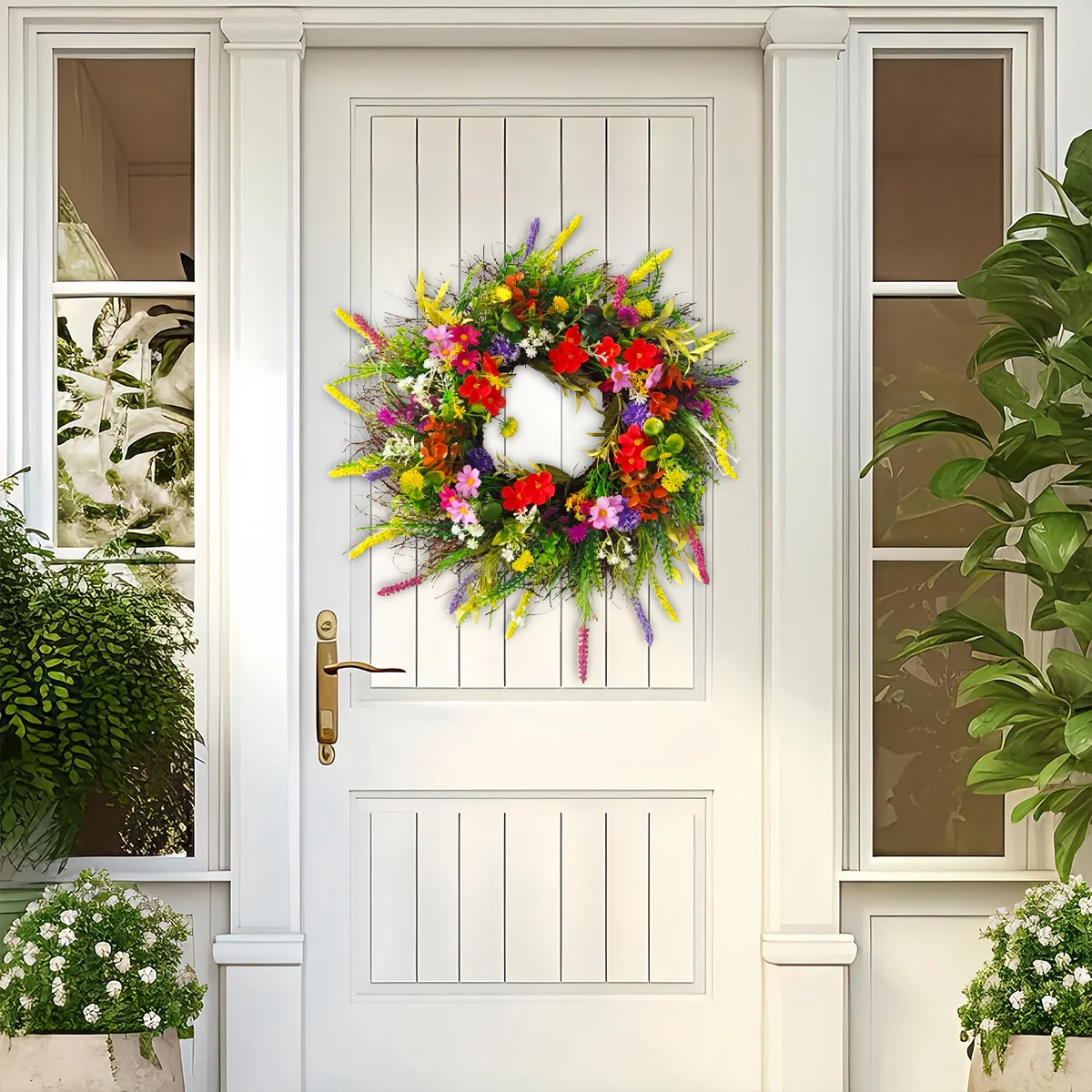 

Wildflower Wreath for Front Door Decorations, 17.7in Versatile Decor Colorful Farmhouse Cottage Wreath, Spring Floral