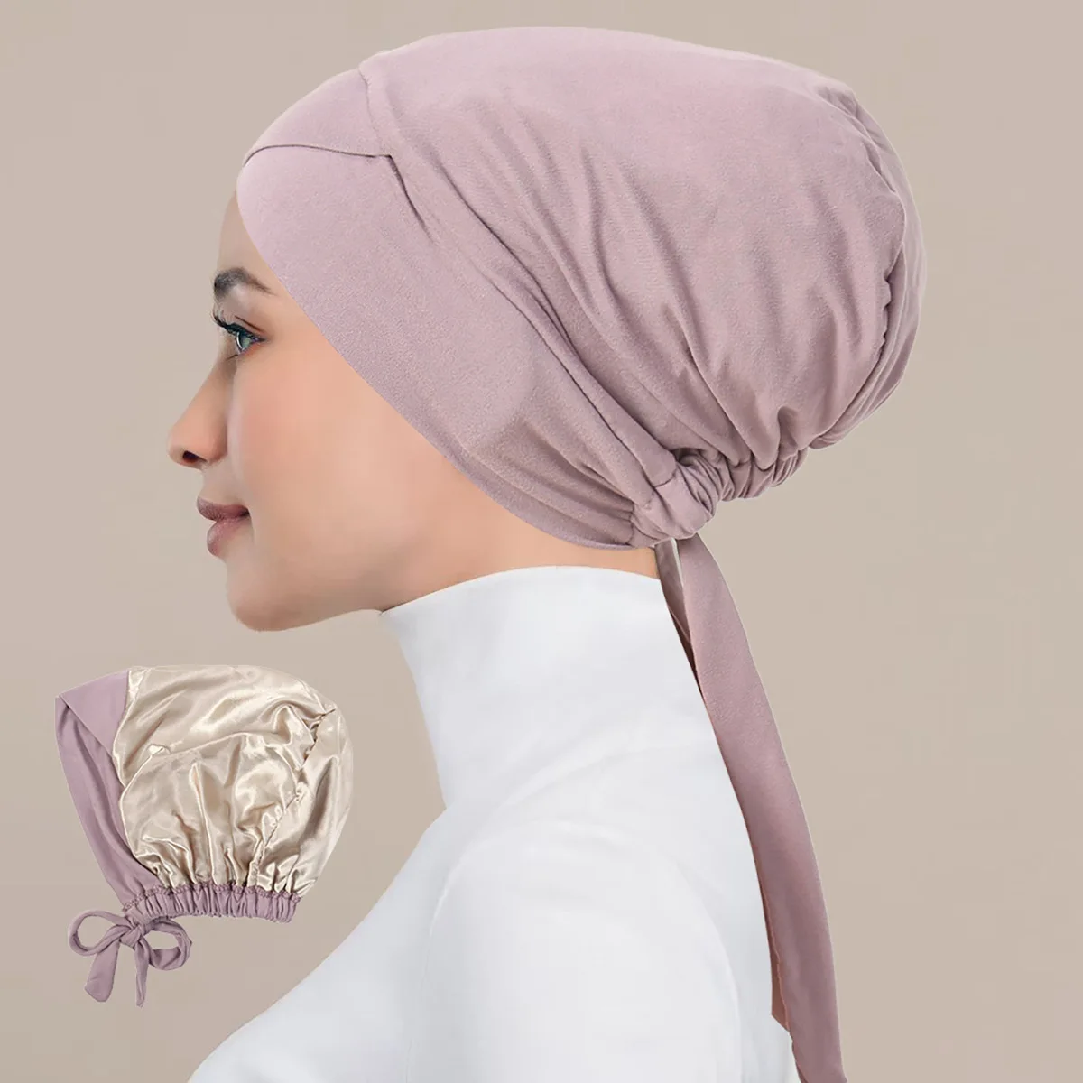 Gorro de Turbante musulmán forrado de satén, gorros Hijab interiores, pañuelo interior islámico, gorro de la India, turbante femenino, gorro Hijab de Mujer con cuerda