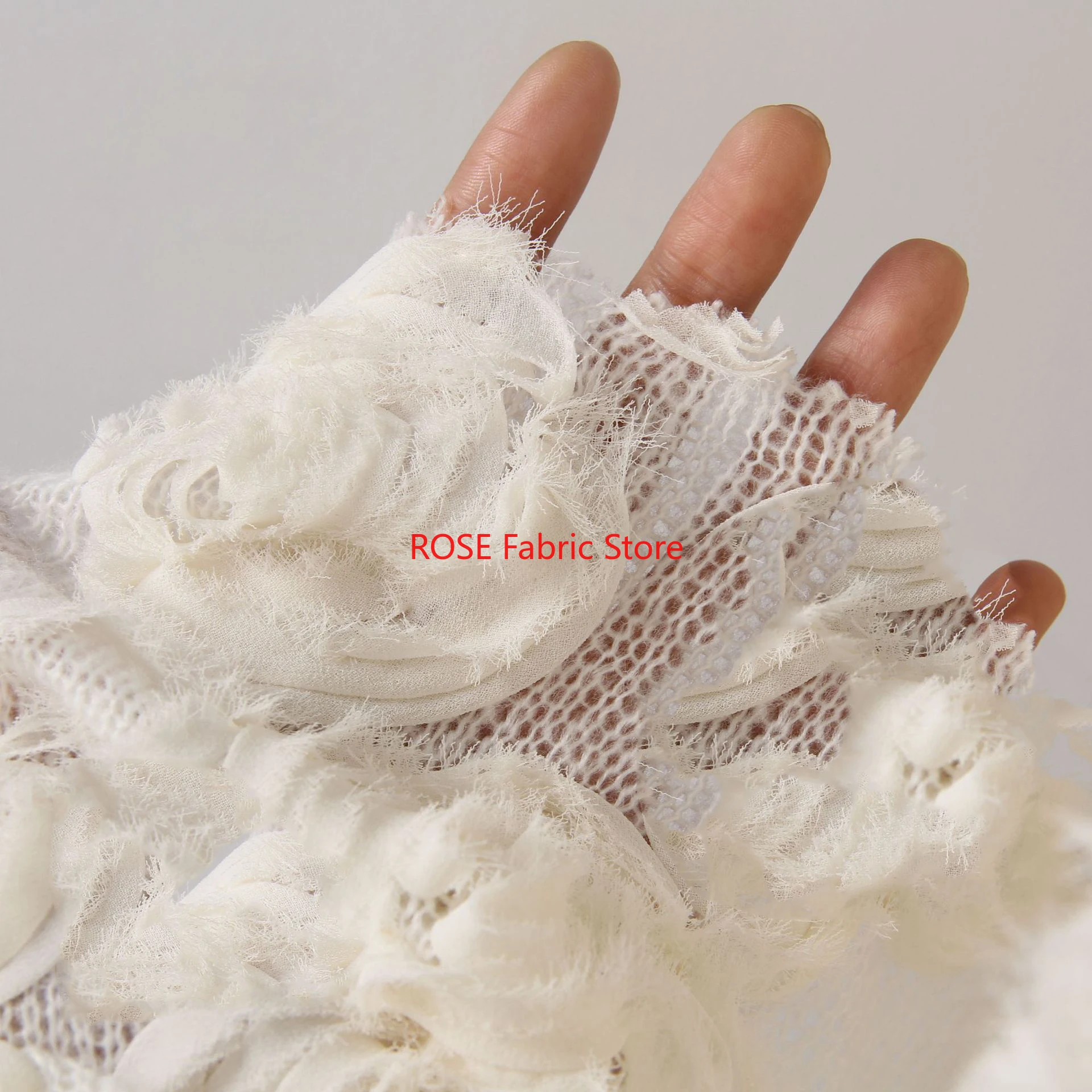 

1 yard Beige Color Velvet Rose Embossed Embroidered Fabric Soft Sweater Dress Making Designer Fabric